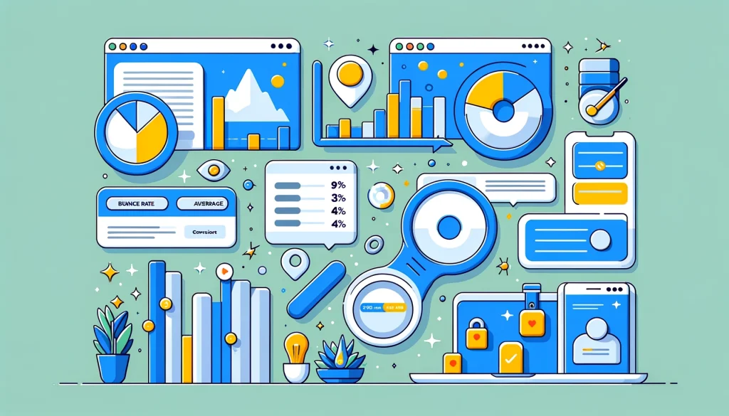 Illustration showing different tools for tracking and analyzing performance metrics.