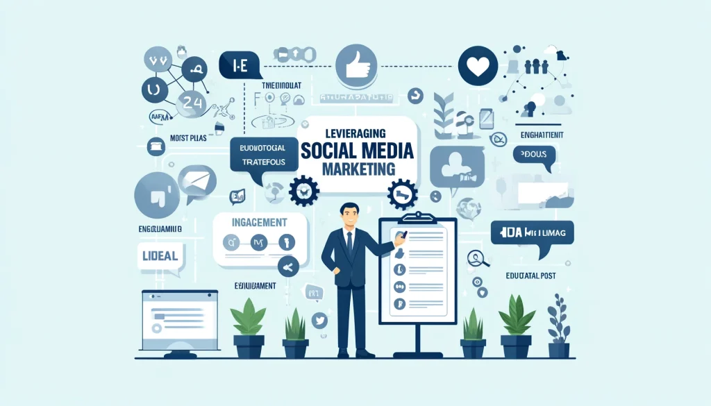 Illustration showing a strategic plan for leveraging social media in marketing.