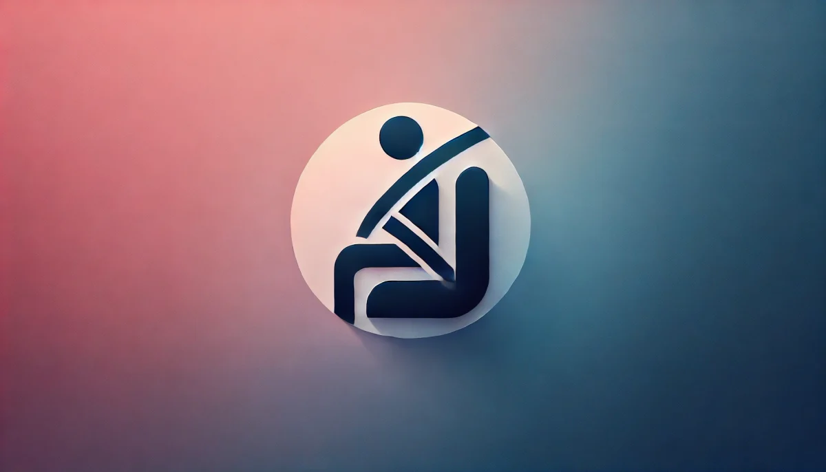 Creative icon of a person sitting on a car seat while fastening their seat belt.