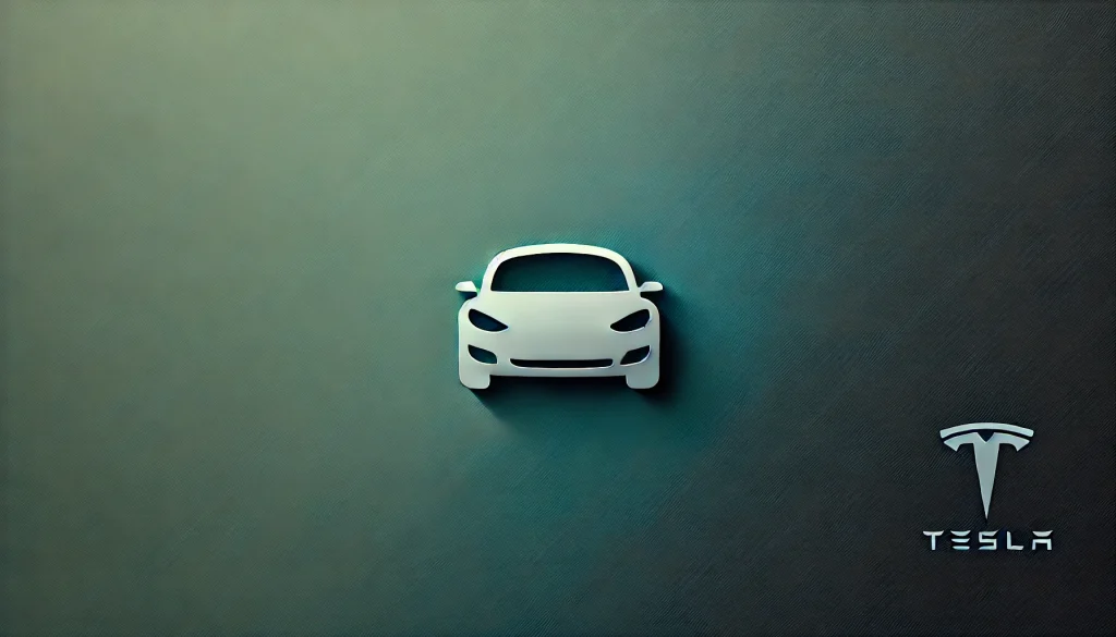 Sleek Tesla icon over a smooth gradient from lush green to vibrant blue, symbolizing cutting-edge electric vehicle technology.