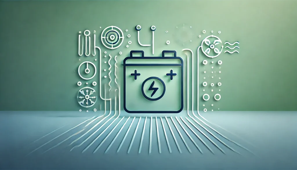 Minimalist illustration of a battery with cooling symbols, representing how a battery thermal management system regulates temperatures in electric vehicle batteries for optimal performance.