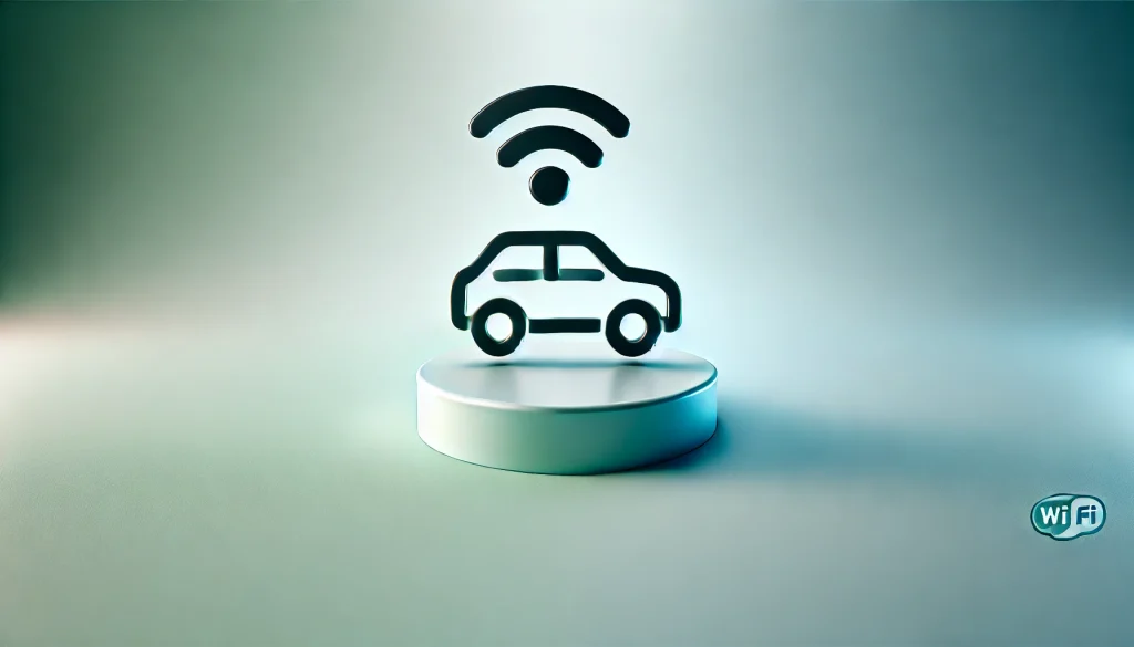 Minimalist illustration representing over-the-air (OTA) updates in vehicles, showing a car with a Wi-Fi signal symbolizing wireless software updates.